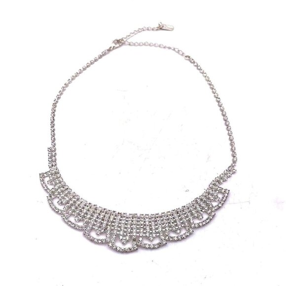 Rhinestone Statement Chain Necklace Silver Tone Adjustable Lobster Closure 19" - Picture 1 of 3